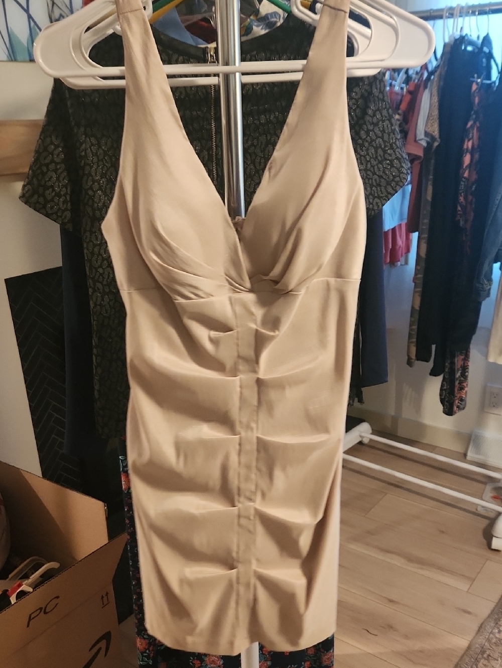 Sleeveless Beige Bodycon Dress - Brand Unspecified
